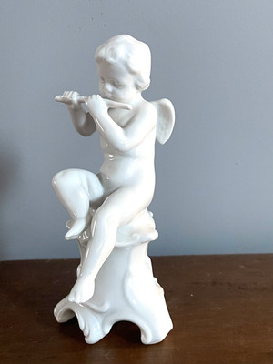 Vntg Capodimonte Angel CHERUB BOY Musician Flute Figurine White Porcelain 5 1/2''