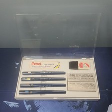 Very rare vintage PENTEL CERANOMATIC SRS Technical Pen set, refills and eraser