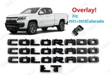 OVERLAY Cover 4PC Matte Black Door Tailgate Colorado LT Letter Emblem 2021-2022