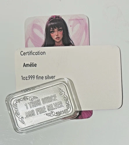 Sexy! Amelie 1 Oz .999 Fine Silver Colorized Bar With COA Only 30 Mintage