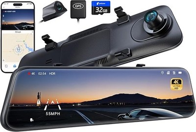 Pelsee 12in Mirror Dash Cam 4K ADAS BSD GPS