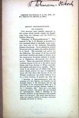 Recent Zoopaleontology; Reprinted from Science N.S., Vol.XIX, No. 476; Osborn, H