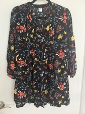 Old Navy Casual Mini Dress, Black With Floral Pattern, Size Medium
