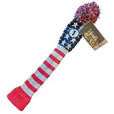 NEW Maxfli Driver Knit Headcover Red White Blue USA Flag Stars Pom Pom