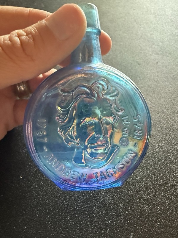 Vintage Blue Carnival Andrew Jackson Wheaton Bottle