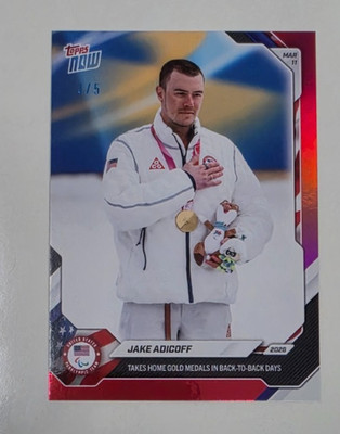 Jake Adicoff 2026 USA Paralympics Skiing B2B GOLD Medals Topps NOW #21 - Red /5