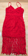 Bardot Dress Womens US 6 S Red Lace Midi NWT New Cocktail Party Sheath Fitted