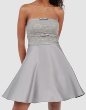 City Studios Juniors' Women's Gray Lace Strapless Fit & Flare Dress Size 7