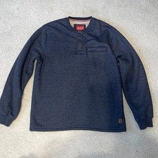 Coleman Mens Blue Sherpa Lined Henley Waffle Sweater Work Shirt Fleece Large