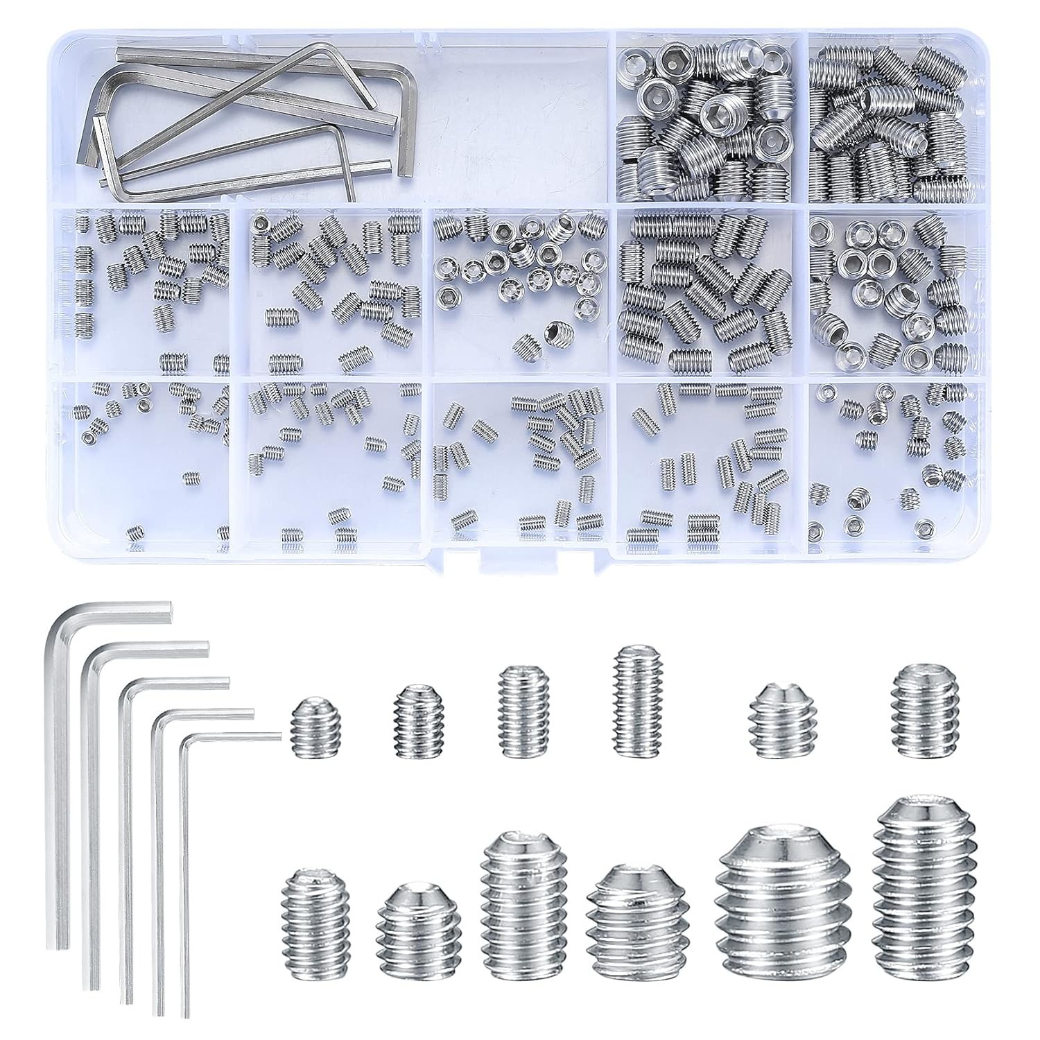 240 Pcs Grub Screws Set, Cup Point Hex Head Screw Set, M3/M4/M5/M6/M8 Metric He