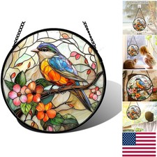 Vibrant 6.3" Stained Glass Blue Bird Suncatcher - Window Decor for All Occasions