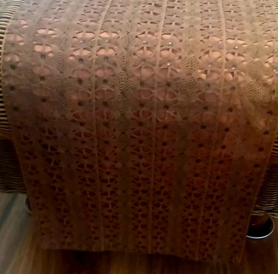 Long Table Runner Boho Brown Lace Overlay w/Sequins Over Cinnamon 66" x 12.5" - Image 3 of 4