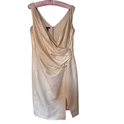 Escada Women s Beige/Gold 100% Silk Sleeveless Ruched Knee Length Dress Sz. 8-38