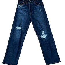 Levi  s Ribcage Straight Ankle Button Fly High Rise Blue Jeans Women  s 28 Denim