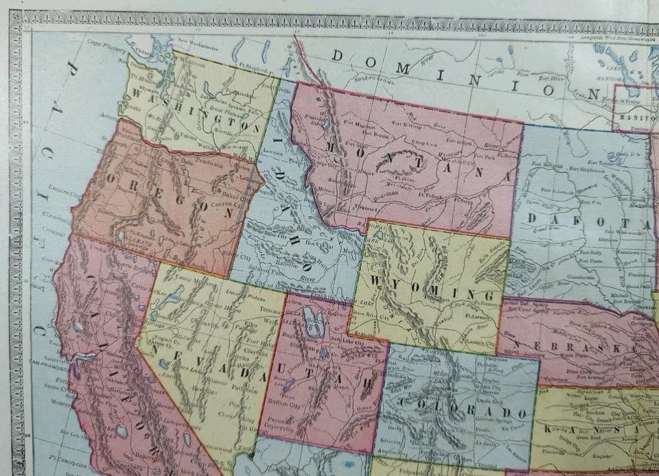 Mapa vintage 1884 ESTADOS UNIDOS DE AMÉRICA 21"x13" antiguo original EE. UU. DC Foto 2 de 4