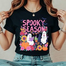 Spooky Season Floral Ghosts T-Shirt Cute Read...