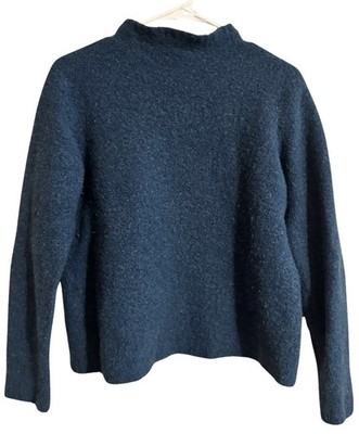 LL Bean Sweater Women Small Merino Wool Blend Mock Neck Blue Pullover Australia