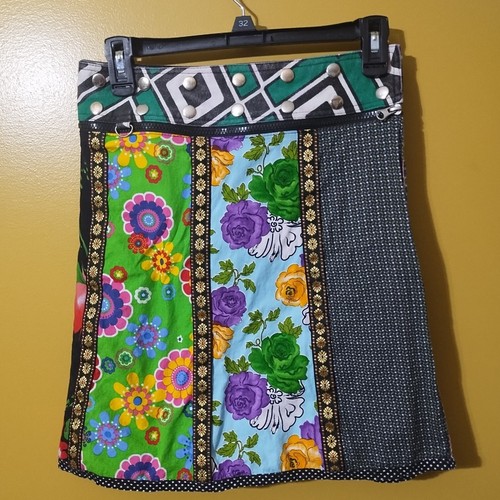 Unbranded Vibrant Patchwork Mini Skirt Size XS Boho