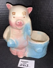 Shawnee Pottery Pig wearing Overalls Cactus Planter Pink Blue Ceramic Vintage