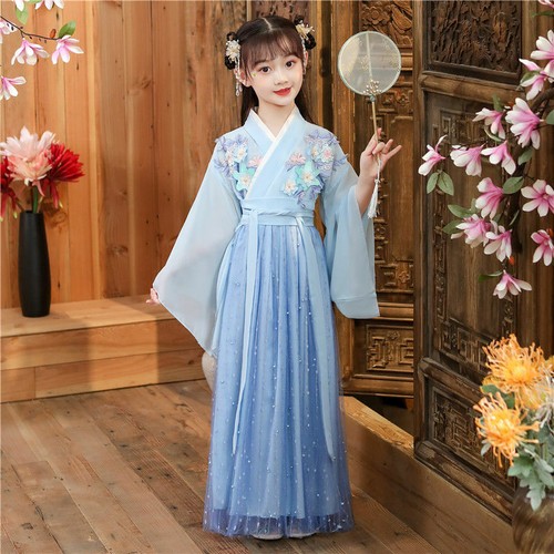 Niños Niñas Vestido de Baile Hanfu Chino Tradicional Escenario Cosplay Disfraz Princesa - Imagen 6 de 15