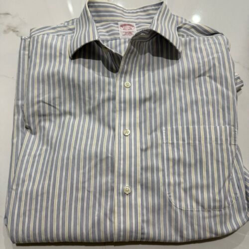 Brooks Brothers Striped Blue and Yellow Dress Shirt Button Up 15 1/2 M