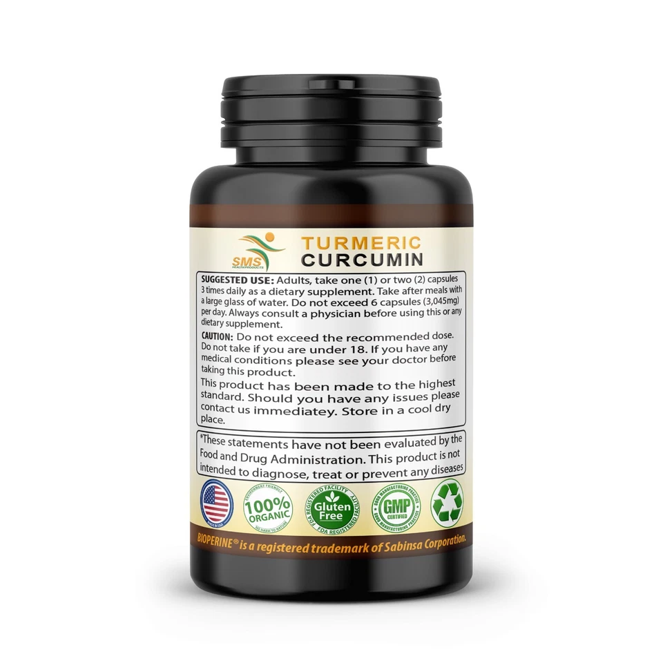 4x Curcumina de Cúrcuma 95% con Píldoras de Pimienta Negra Extra Fuerte Tumérico 240 Cápsulas Foto 3 de 4