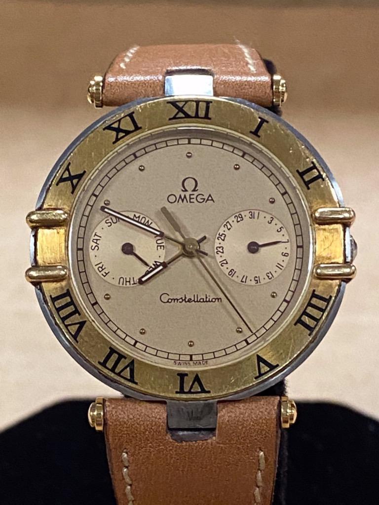 OMEGA CONSTELLATION DAY-DATE 18K YG BEZEL 33mm QUARTZ WATCH. | eBay