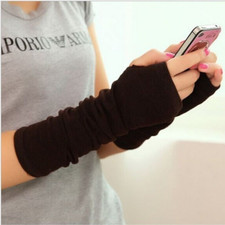 Women Cute Protection Arm Warmer Long Fingerless Stretchy Gloves Sleeves Mittens
