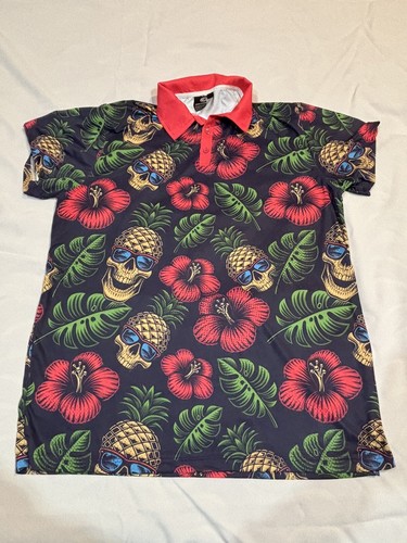 MACH 1 Gamewear Polo Shirt Pineapple, Skulls & Flowers Hawaiian Style