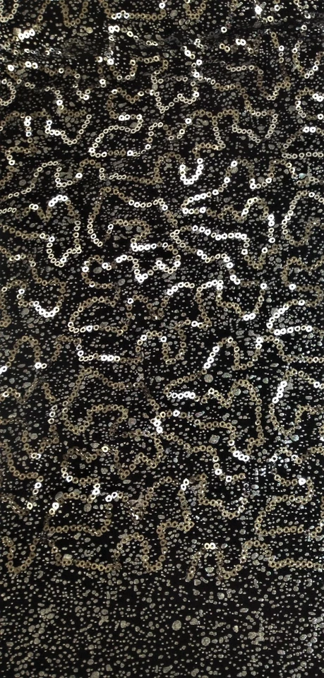 17"+ SILVER MINI MICRO SEQUINS ON BLACK Fabric Some Stretch GLITZ 62" wide - Image 2 of 2