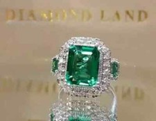 Anello donna oro bianco massiccio 14 kt 2,60 carati matrimonio diamanti naturali smeraldo verde