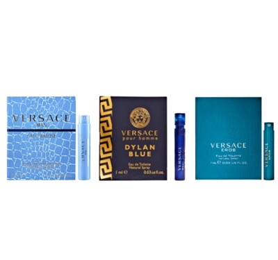 3 Samples Vial VERSACE DYLAN BLUE - EROS - EAU FRAICHE for Men 0.03 oz EDT Spray