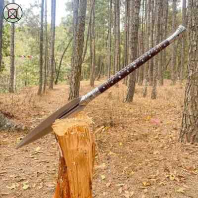 CUSTOM HANDMADE FORGED CARBON STEEL HUNTING VIKING SPEAR KNIFE W/LEATHER SHEATH
