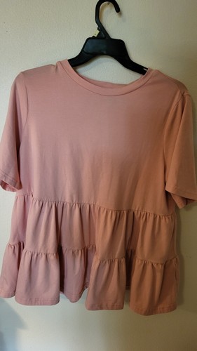 Emery Rose Women's Tops Blouse 2 Row Ruffle S Sleeve Size 1XL Peach 30 L 25 Acro - Picture 21 of 24