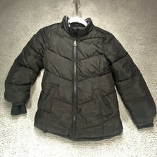 Justice Black Girls S 7/8 Elastic Wrist Zip Up Fleece Lined Puffer Coat Jacket