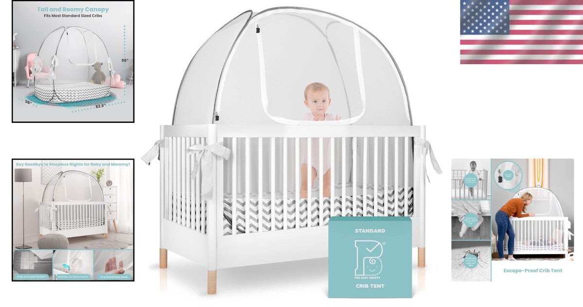 Breathable Crib Canopy Tent with Fine Mesh Gray Chevron Design for Baby  Safety