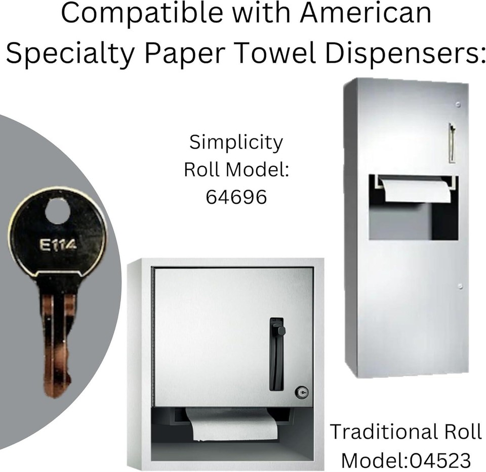 Dispenser Key Replacement E114 Compatible with ASI Paper Towel, Toilet