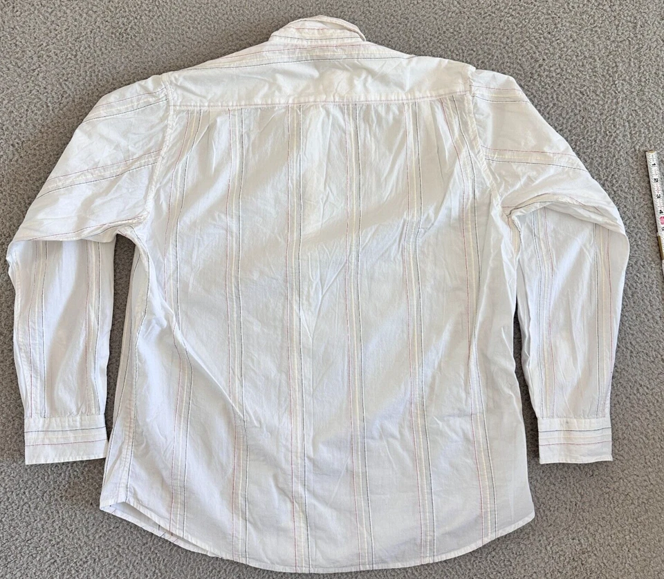 Карбоновые 2 кобальтовые мужские на пуговицах очень большие вышитые в полоску с длинным рукавом - Изображение 2 из 4