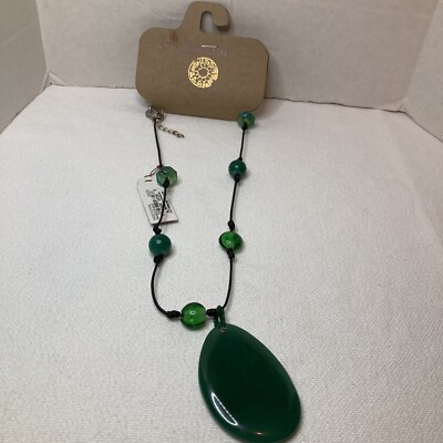 New Tagged Ruby Rd Unique Green Beaded Pendant Black Stringed Necklace 