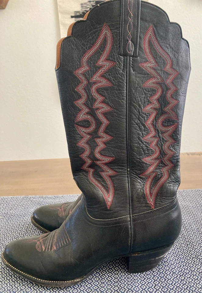 Botas vaqueras de cuero negras vintage J. Chisholm botas occidentales talla 9 1/2 Foto 2 de 4