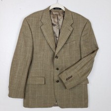 Chaps Ralph Lauren Sport Coat 41R Silk Wool Blend Windowpane Plaid Olive Tan