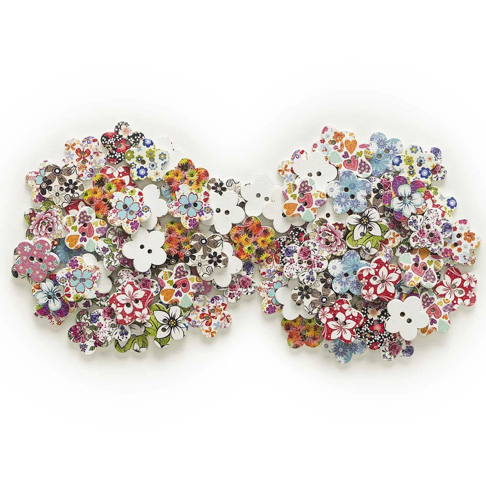 50 Flower 2 Hole Wood Buttons Sewing Scrapbooking Gift Clothing Home Decor 17mm - Image 3 of 3