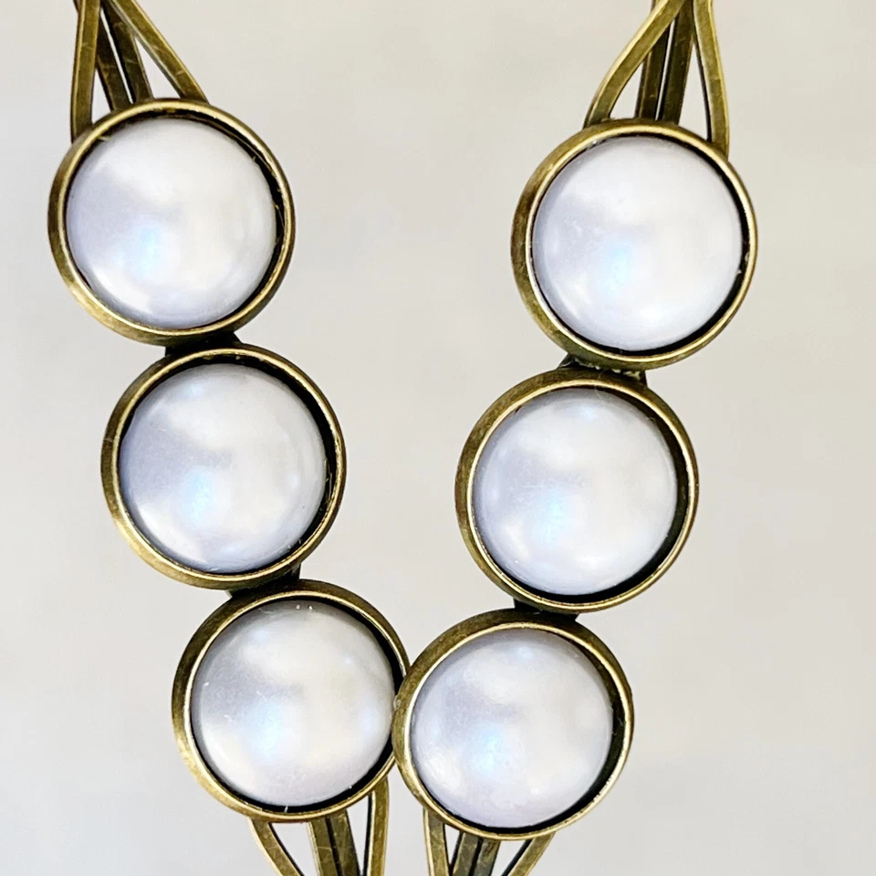 Silver White Pearl Hair Clips, Antiqued Bronze Barrette, Wedding Hair Jewelry - Image 4 of 4