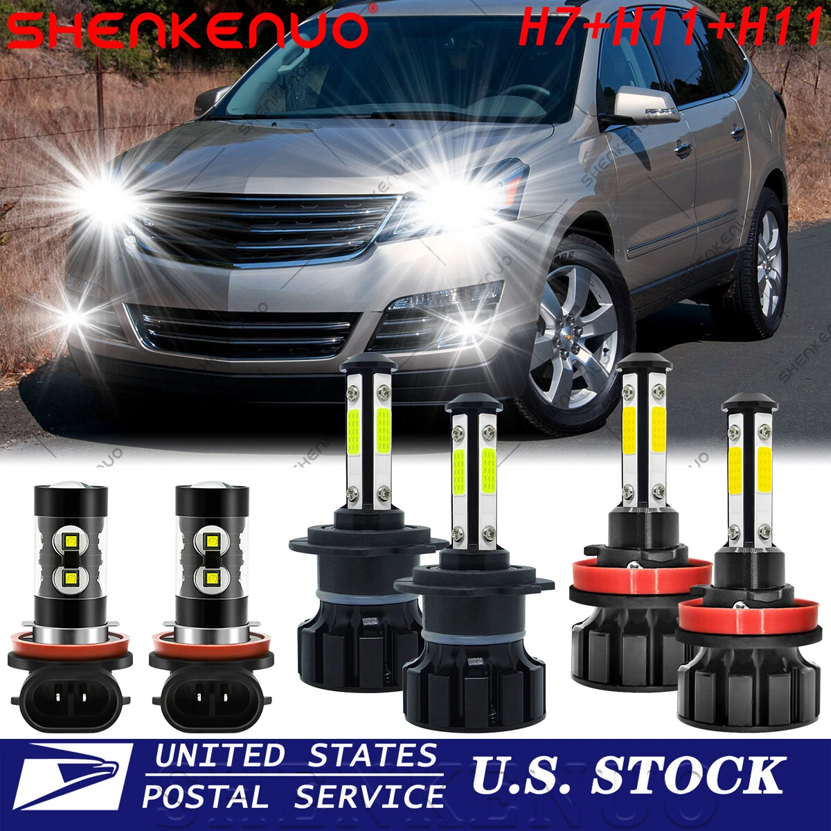 For 2013-2016 Chevy Traverse 6X 6000K LED Headlight & Fog Light Bulbs Combo Kit