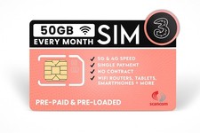 Three 50GB 5G Data Sim – Uncapped 5G Speeds – 50GB Every Month till June 2027