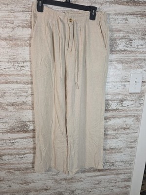 Thread + Supply Pants Womens L Beige Linen Blend Paperbag Waist Wide Leg Coastal