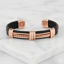 Solid Copper Leather Wrapped Magnetic Bracelet Arthritis Pain Therapy Cuff III