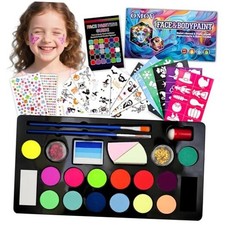 Face Paint Kit for Kids: 16 Colors Water Based Non-Toxic Face Painting Kit,