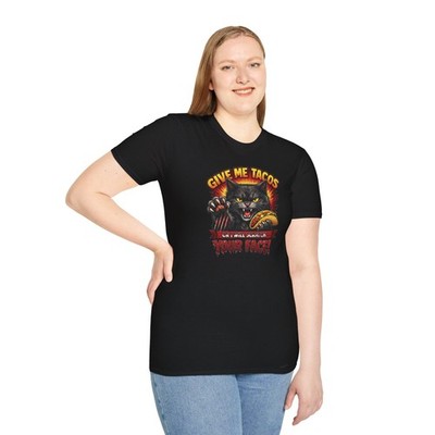Funny Cat Taco T-Shirt Give Me Tacos Or I ll Scratch Your Face Graphic Tee