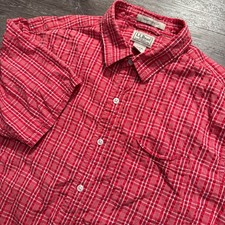 LL Bean Shirt Mens L Red 100 Cotton Seersucker Heritage Plaid Summer Pocket